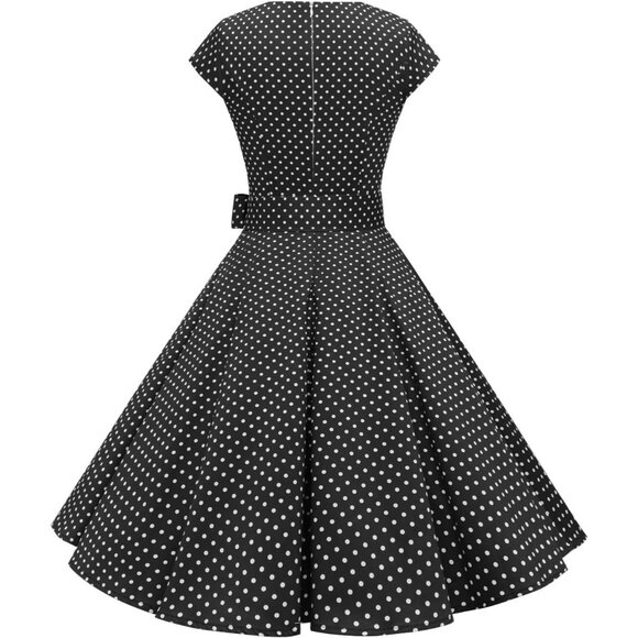 Women's Vintage 1950s Cocktail Dress Retro Rockabilly Prom A-Line Flared - Picture 3 of 7